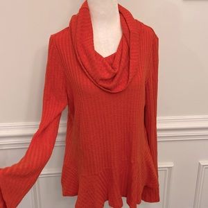 Anthropologie Orange Cowl Neck Ribbed Tunic